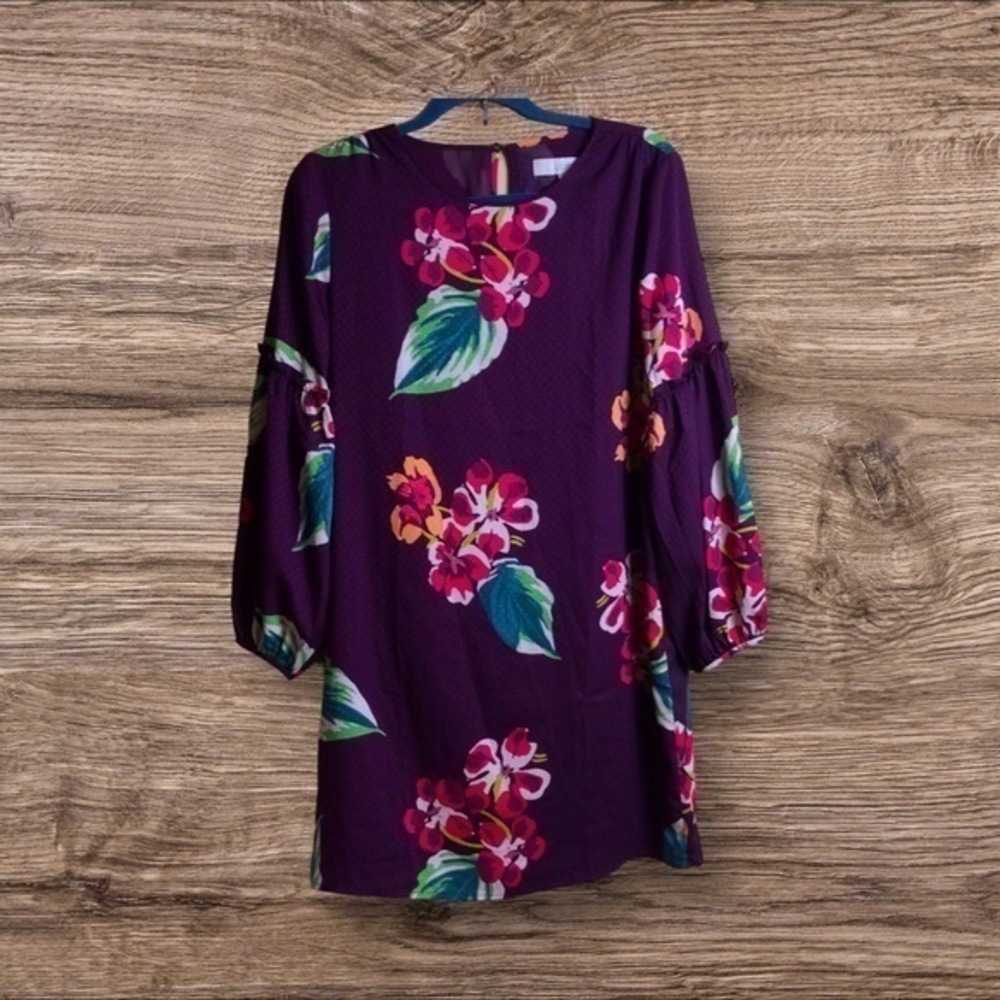 NWT loft, purple floral, balloon sleeve dress. Small petite SP.